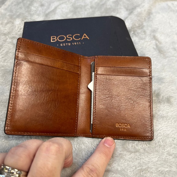 Bosca Mens Leather Bifold Wallet Money Clip Genuine Brown Card Holder NWT - Picture 2 of 5